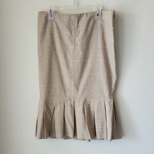 XOXO Tan Midi Skirt with Pleats Sz 3/4 office minimalist preppy